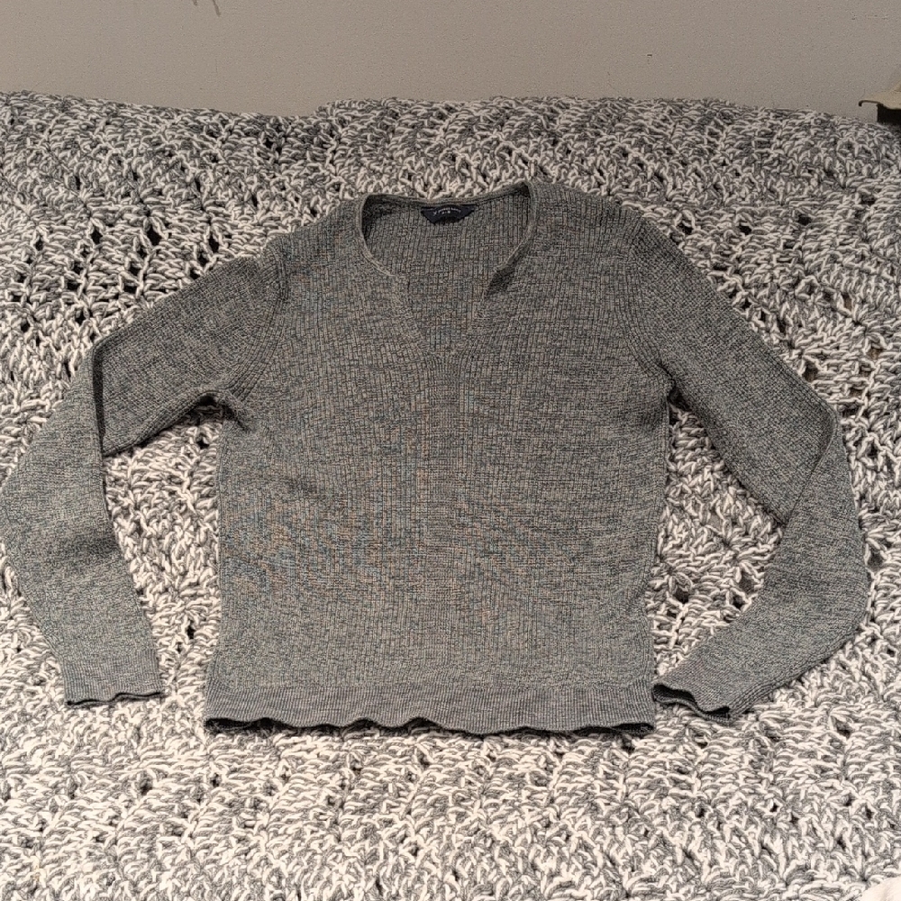 Denver Hayes Grey Ribbed Knit Top โ Quiet Luxury Minimal โ Size M